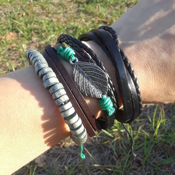 🆕Earthy multi layer leather bracelet set - Picture 3 of 6